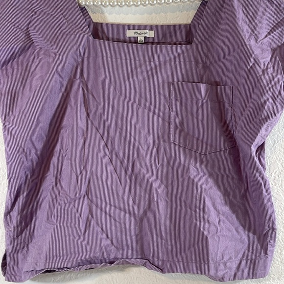 MADEWELL Square Neck Top in Purple & White Stripped Box Blouse Size Large - Picture 4 of 10